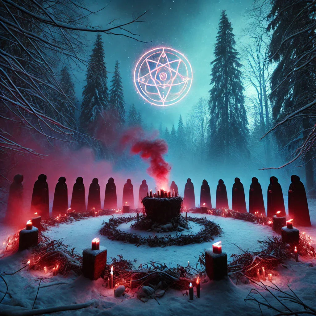 An illustration of a dark eerie ritual